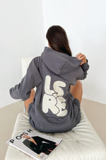 LSRE bubble steel grey printed premium relaxed hoodie